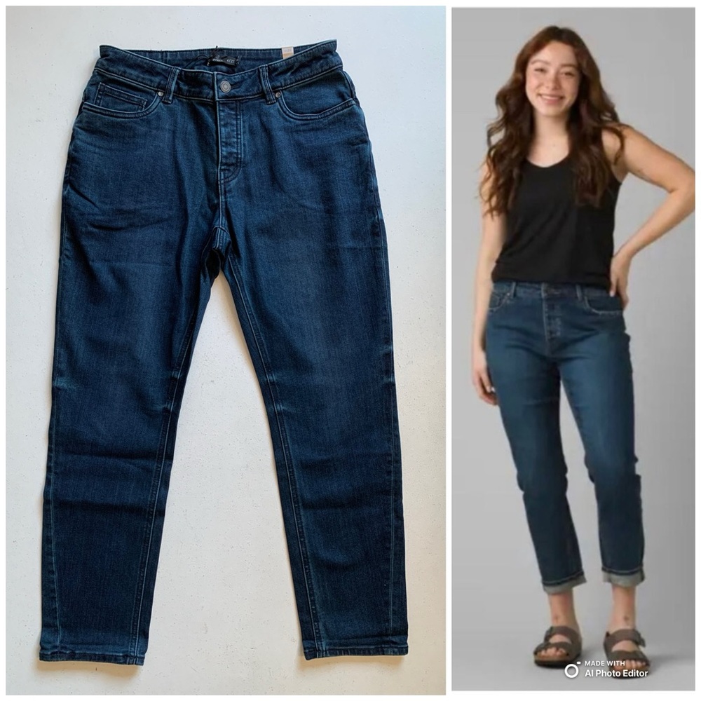 Prana Deep Blue Buxton Boyfriend Jeans Button Fly Size 4 Organic Cotton NWT